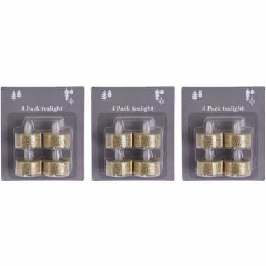 12x led theelichtjes/theelichtjes goud glitter
