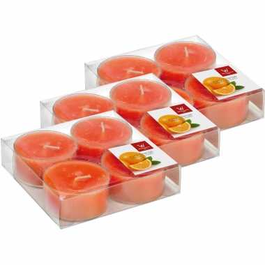 12x maxi geurtheelichtjes sinaasappel/oranje 8 branduren