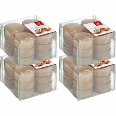 48x geurtheelichtjes peperkoekjes/beige 4 branduren
