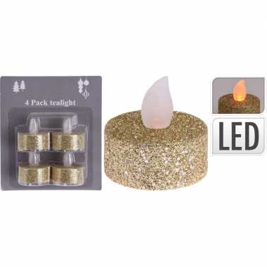 4x led theelichtjes/theelichtjes goud glitter