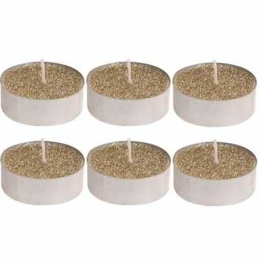 6x gouden glitter theelichtjes/theelichtjes 6 cm