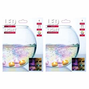 8x gekleurde led theelichtjes/theelichtjes voor in het water