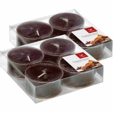 8x maxi geurtheelichtjes chocolade/bruin 8 branduren