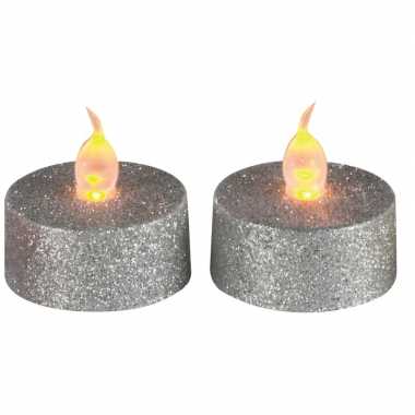 Glitter led theelichtjes zilver 2 stuks