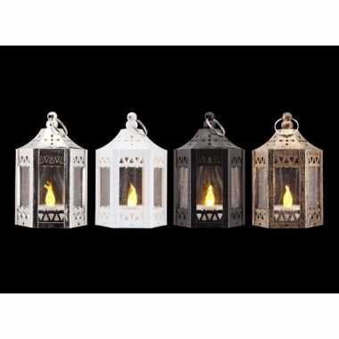 Kerst witte lantaarn met led theelichtje 10 cm