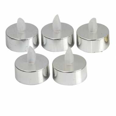 Knipperende theelichtjes led metallic zilver 5 stuks