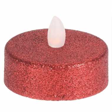 Led theelichten/theelichten glitter rood 6 stuks flakkerend