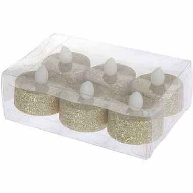 Led theelichten/theelichten gouden glitters 6 stuks