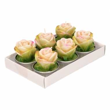 Roze roos theelichtjes 6 stuks