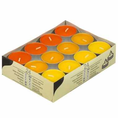 Theelichten 3 kleuren oranje 24 stuks