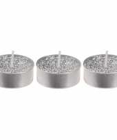 12x zilveren glitter theelichtjes theelichtjes 6 cm