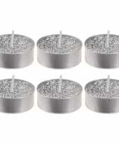 6x zilveren glitter theelichtjes theelichtjes 6 cm