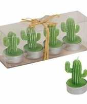 Donkergroene cactus theelichtjes set van 4