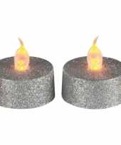Glitter led theelichtjes zilver 2 stuks
