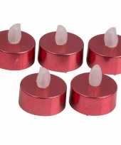 Knipperende theelichtjes led metallic rood 5 stuks